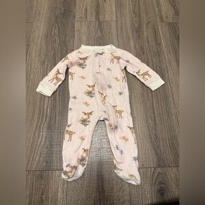 Burt’s Bees Baby Girl Deer Pink One Piece Foot Pajamas Size 3-6 Months